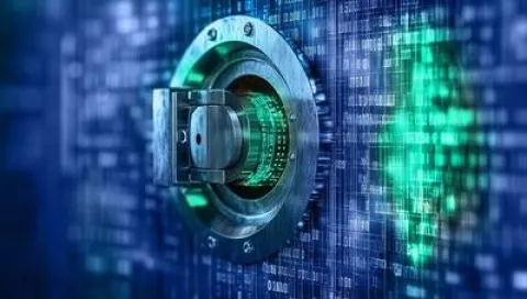 A green and blue lock icon displayed on a computer screen, symbolizing security and data protection.