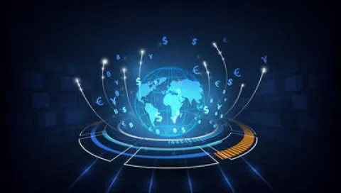 A global map featuring various currency symbols interconnected, symbolizing the world's financial connectivity.